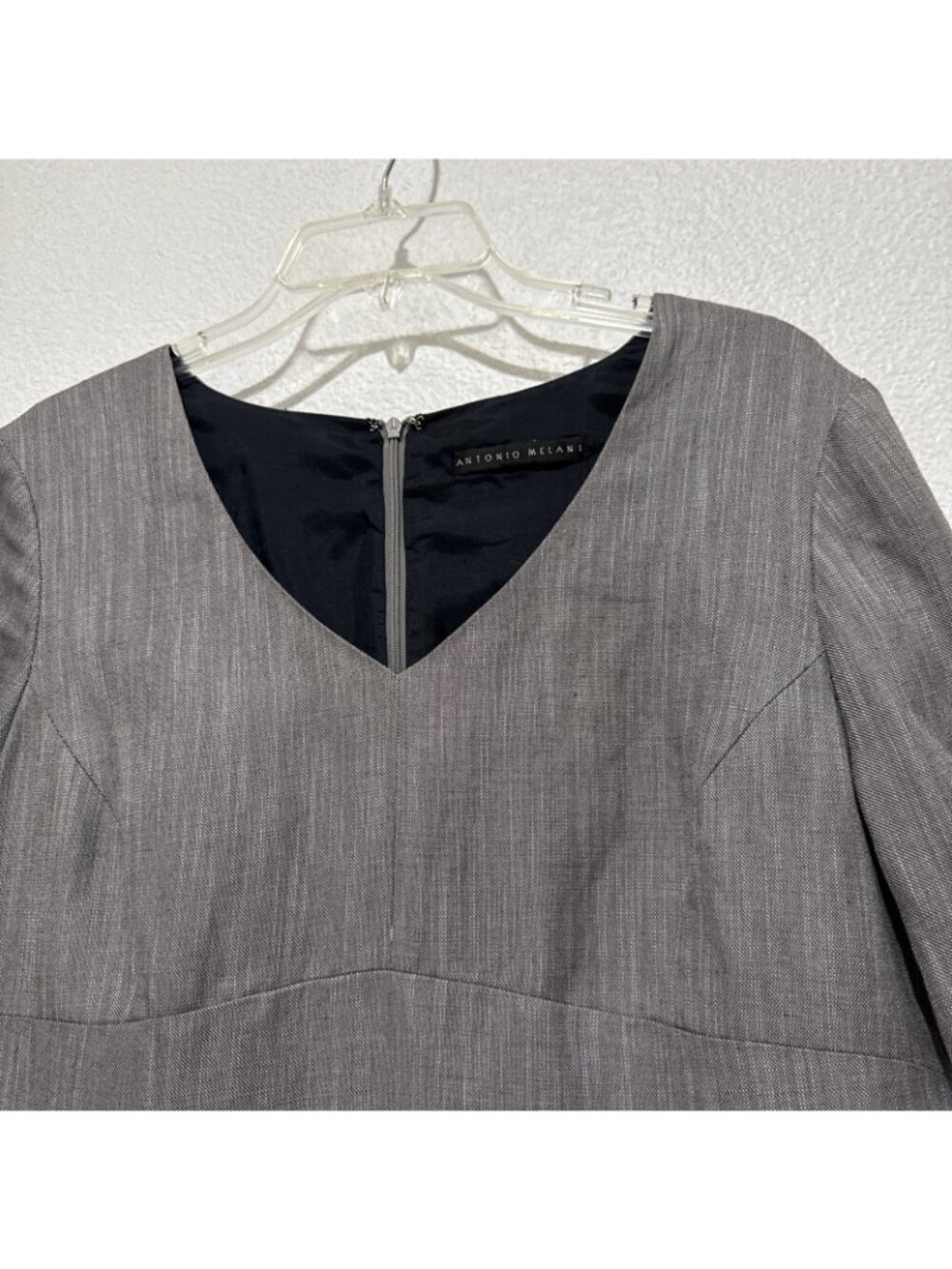 Antonio Melani Dress Navy Blue Gray Sheath Short Peplum Empire Size 14 - Picture 13 of 14
